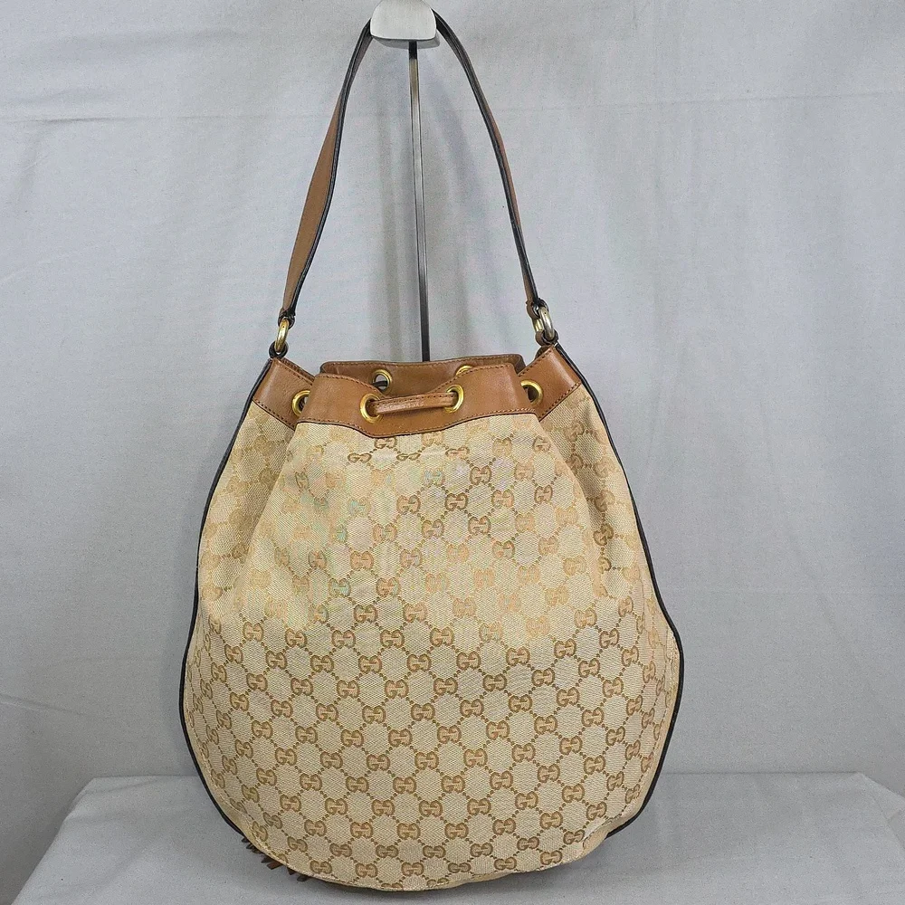 Gucci Beige and Brown Shoulder Bag with Green and Red Stripes - Picture 5 of 16